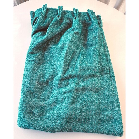 Vintage 70 curtain, deep teal jewel tone, white embroidered detail, thick woven - Picture 10 of 10